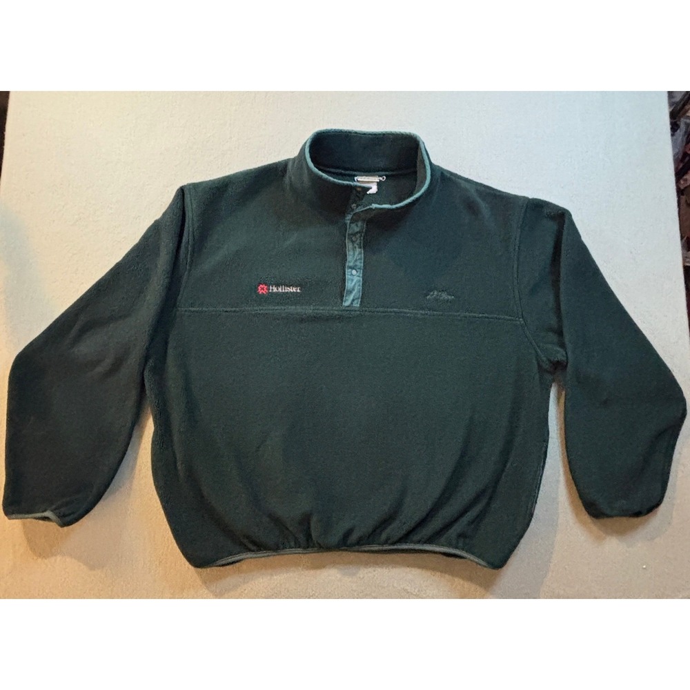 VTG LL Bean Snap-T Fleece Pullover Mens XL Forest Green Made in USA Script Logo
